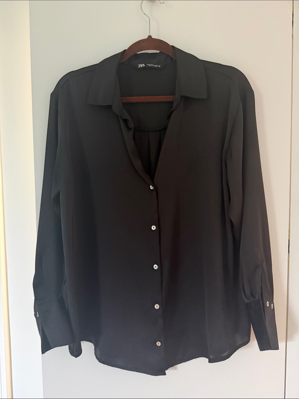 Zara Black Long-Sleeve Button Blouse
